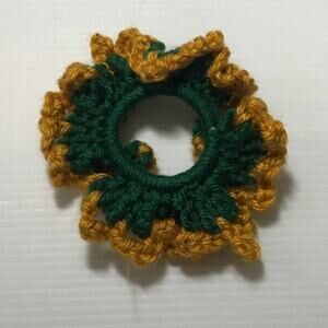 NWT Green Gold Handmade Crocheted Hair Scrunchie